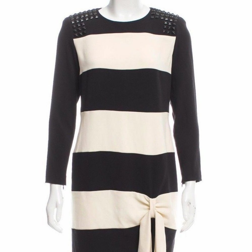 SKAIST TAYLOR striped Dress Cream Navy 4 EUC